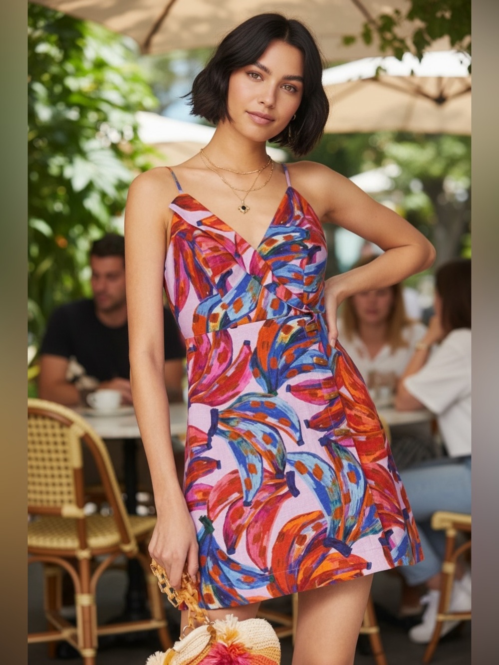 FARM Rio Pink Multi-Color Spaghetti Strap Mini Dress